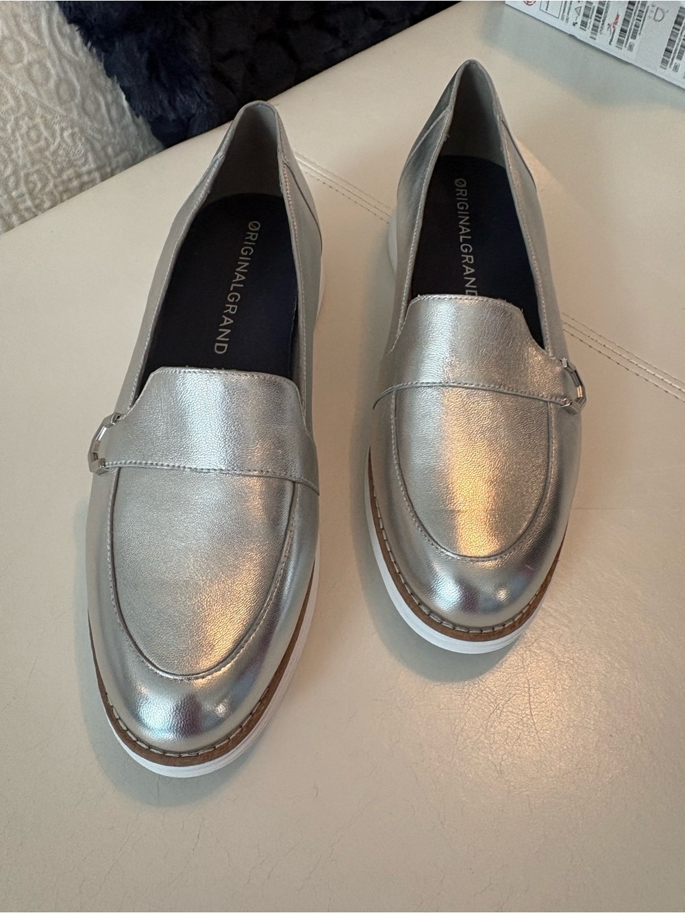 Cole Haan Metallic Silver Penny Loafers